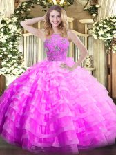 Classical Lilac Quinceanera Gown Military Ball and Sweet 16 and Quinceanera with Ruffled Layers Halter Top Sleeveless Zipper