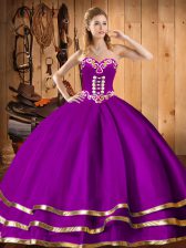  Sleeveless Organza Floor Length Lace Up Quinceanera Gown in Purple with Embroidery