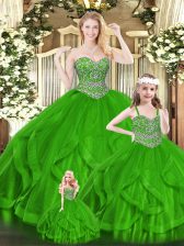  Sleeveless Floor Length Beading and Ruffles Zipper Vestidos de Quinceanera with 