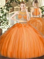 Captivating Floor Length Orange 15th Birthday Dress Scoop Sleeveless Zipper