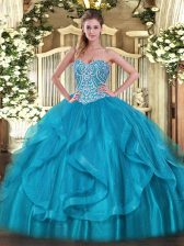  Floor Length Baby Blue Sweet 16 Dresses Sweetheart Sleeveless Lace Up