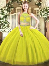 Custom Made Two Pieces Sweet 16 Quinceanera Dress Olive Green Scoop Tulle Sleeveless Floor Length Zipper