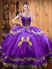  Purple Off The Shoulder Neckline Beading and Embroidery Sweet 16 Dresses Sleeveless Lace Up