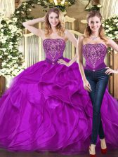  Purple Lace Up 15 Quinceanera Dress Beading and Ruffles Sleeveless Floor Length