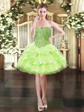 Chic Organza Sweetheart Sleeveless Lace Up Beading Prom Dresses in Yellow Green