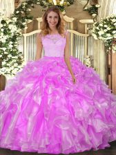  Scoop Sleeveless Organza Sweet 16 Dress Lace and Ruffles Clasp Handle