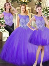  Floor Length Eggplant Purple Vestidos de Quinceanera Scoop Sleeveless Zipper