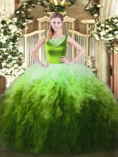 Suitable Sleeveless Side Zipper Floor Length Beading and Ruffles Quinceanera Gowns