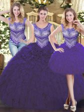 Simple Scoop Sleeveless Lace Up Quinceanera Gowns Purple Tulle