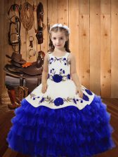  Floor Length Ball Gowns Sleeveless Royal Blue Custom Made Pageant Dress Lace Up