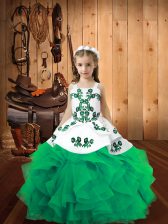  Floor Length Turquoise Pageant Dress Wholesale Organza Sleeveless Embroidery and Ruffles