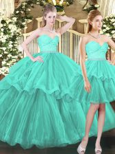 Sweetheart Sleeveless Tulle Sweet 16 Dress Ruffled Layers Lace Up