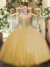 Glittering Sweetheart Sleeveless Tulle Sweet 16 Dresses Beading Lace Up