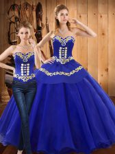 Best Selling Blue Sweetheart Neckline Embroidery Ball Gown Prom Dress Sleeveless Lace Up