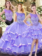  Sleeveless Beading and Ruffled Layers Zipper Quinceanera Dresses