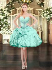 Super Apple Green Sleeveless Mini Length Beading and Ruffles Lace Up Prom Party Dress