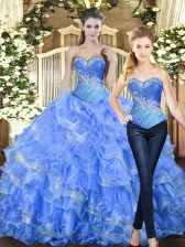 Noble Floor Length Lace Up Sweet 16 Dress Baby Blue for Military Ball and Sweet 16 and Quinceanera with Beading and Ruffles