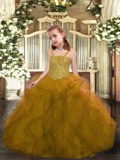  Floor Length Olive Green Little Girl Pageant Dress Straps Sleeveless Lace Up