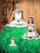 On Sale Halter Top Sleeveless Lace Up Vestidos de Quinceanera Green Tulle