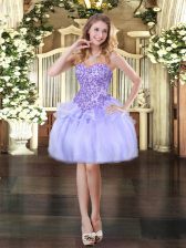 Eye-catching Lavender Organza Lace Up Sleeveless Mini Length Appliques