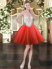  Red Sleeveless Tulle Zipper Evening Dress for Prom and Party