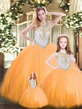 New Arrival Orange Red Lace Up Vestidos de Quinceanera Beading Sleeveless Floor Length