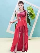 Nice One Shoulder Sleeveless Elastic Woven Satin and Sequined Beading and Sequins Lace Up