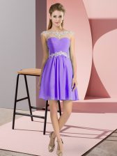 Best Selling Chiffon Scoop Cap Sleeves Lace Up Beading Prom Evening Gown in Lavender