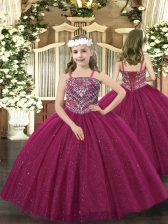  Sleeveless Lace Up Floor Length Beading Pageant Gowns For Girls