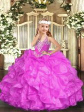  Organza Sleeveless Floor Length Little Girls Pageant Dress Wholesale and Beading and Ruffles