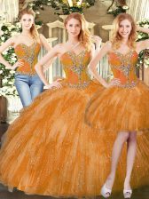 Stylish Orange Red Sleeveless Beading and Ruffles Floor Length Vestidos de Quinceanera