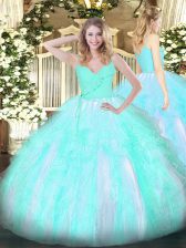 Fantastic Aqua Blue Sleeveless Ruffles Floor Length Quinceanera Dress