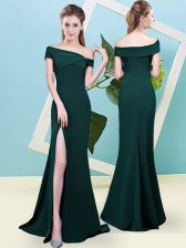 Top Selling Dark Green Zipper Off The Shoulder Ruching Quinceanera Dama Dress Elastic Woven Satin Sleeveless