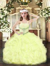  Yellow Straps Neckline Beading and Ruffles Kids Formal Wear Sleeveless Lace Up