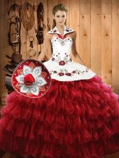Eye-catching Organza Sleeveless Floor Length 15th Birthday Dress and Embroidery and Ruffled Layers