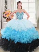 Multi-color Organza Lace Up 15th Birthday Dress Sleeveless Floor Length Beading and Ruffles