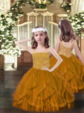  Floor Length Ball Gowns Sleeveless Brown Little Girl Pageant Gowns Lace Up