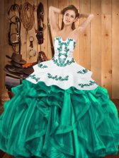  Sleeveless Embroidery and Ruffles Lace Up Quinceanera Gowns