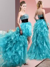 Pretty High Low A-line Sleeveless Aqua Blue Lace Up