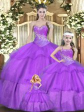 Cute Sleeveless Beading and Ruffles and Ruching Lace Up Quinceanera Gowns