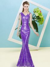 Custom Designed Lavender Zipper Asymmetric Sequins Prom Dress Sequined Sleeveless