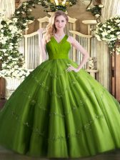 Chic Floor Length Ball Gowns Sleeveless Olive Green Vestidos de Quinceanera Zipper