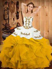 Glittering Sleeveless Lace Up Floor Length Embroidery and Ruffles Quinceanera Dress