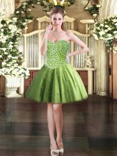  Tulle Sweetheart Sleeveless Lace Up Beading Prom Dresses in Olive Green