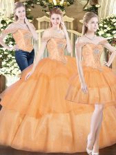  Orange Red Sleeveless Beading and Ruffled Layers Floor Length Vestidos de Quinceanera