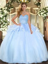 Cute Sweetheart Sleeveless Organza Quince Ball Gowns Beading and Ruffles Lace Up