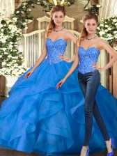 Modern Floor Length Blue Quinceanera Dress Sweetheart Sleeveless Lace Up