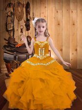 Straps Sleeveless Lace Up Glitz Pageant Dress Gold Organza