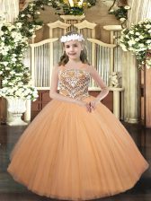 Latest Sleeveless Beading Lace Up Child Pageant Dress