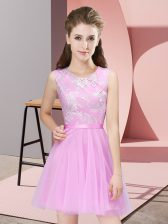 Dramatic Rose Pink Sleeveless Tulle Side Zipper Dama Dress for Quinceanera for Prom and Party and Wedding Party